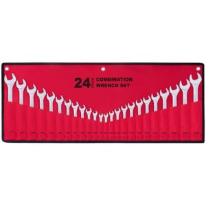 24-Piece All-Purpose Master Combination Wrench Set with Roll-up Pouch | SAE 1/4” to 1”, Metric 8mm to 24mm | Perfect for General Household, Garage, Auto Repairs, Car, Truck, Boat, and Travel Emergency