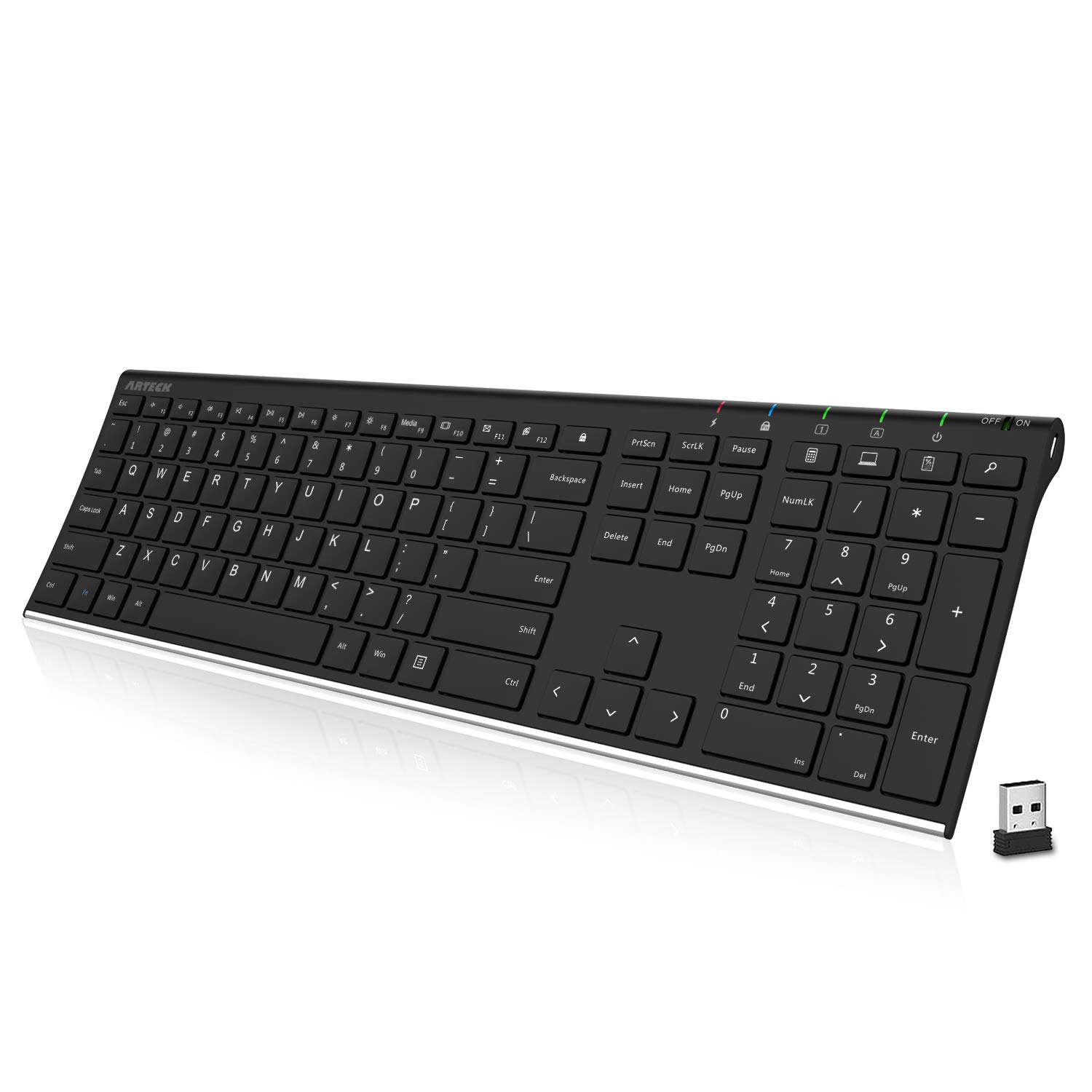 Arteck 2.4G USB Wireless Keyboard Full Size Keyboard for Computer/PC/Laptop