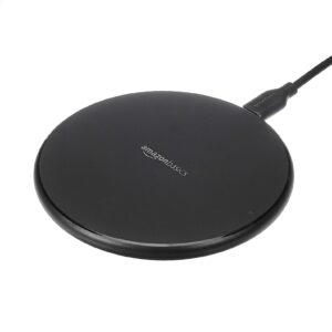 Amazon Basics Wireless Charger, 15W Qi Certified Wireless Charging Pad with USB Cable, Compatible with iPhone 15/14/13/12/11/X, Samsung & LG, Case Compatible, Black