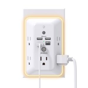 Addtam Surge Protector, 5 Outlet Extender with Night Light and 4 USB Ports