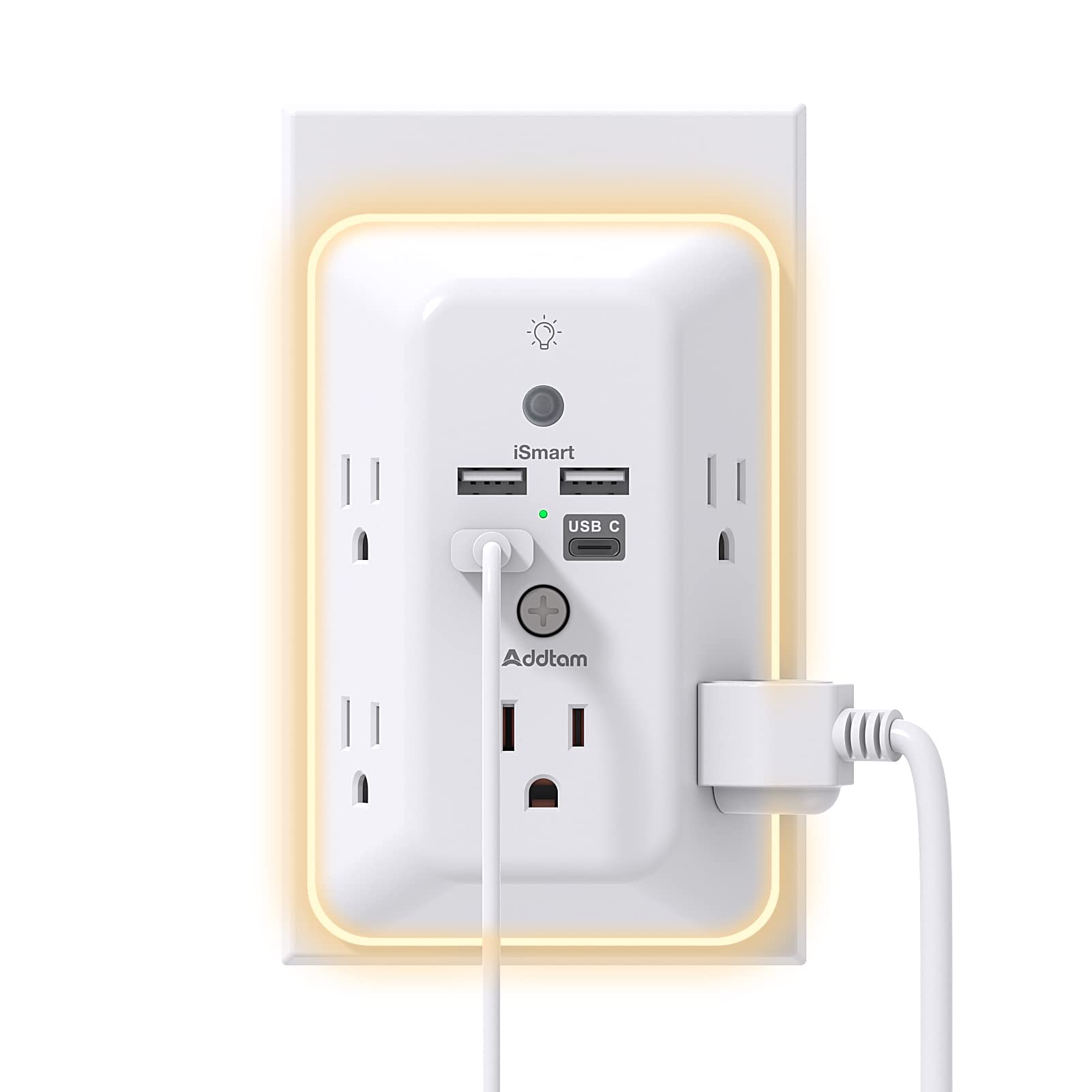 Addtam Surge Protector, 5 Outlet Extender with Night Light and 4 USB Ports