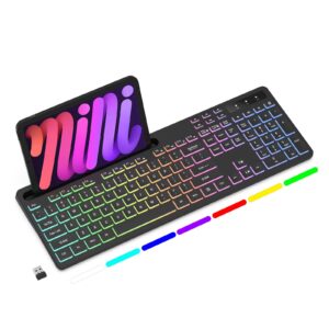 Soueto Wireless Keyboard with RGB Backlit, Phone Holder for Mac/PC, Black