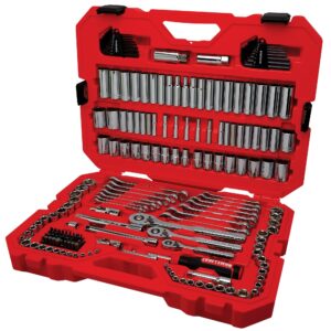 CRAFTSMAN 189 Piece Mechanics Tool Set, 1/4, 3/8 and 1/2 Inch Drive Socket Wrench Set with Thinner Ratchet, Steel 6 and 12-Point Sockets, Wrenches, Hex Keys and Specialty Bits, 90-Tooth (CMMT12134)