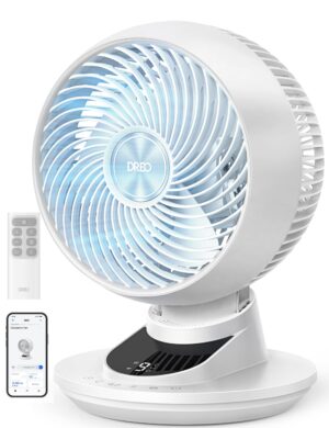 DREO Smart Fan for Bedroom, Powerful 85 ft Airflow, 12 Inches, Desk Fans in 20dB Quiet, 90°+90° oscillating fans, App/Voice Control, 9 Speeds & 8/12H Timer for Home Office Dorm