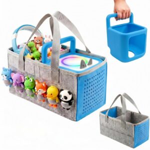 Carrying Case for Toniebox 2 Starter Set, 2-in-1 Bundle: Silicone Case + Felt Travel Bag Compatible with Toniebox 2 Audio Player, Tonies Figurine & Headphones (Only Case and Bag) (Blue)
