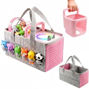 Carrying Case for Toniebox 2 Starter Set, 2-in-1 Bundle: Silicone Case + Felt Travel Bag Compatible with Toniebox 2 Audio Player, Tonies Figurine & Headphones (Only Case and Bag) (Pink)