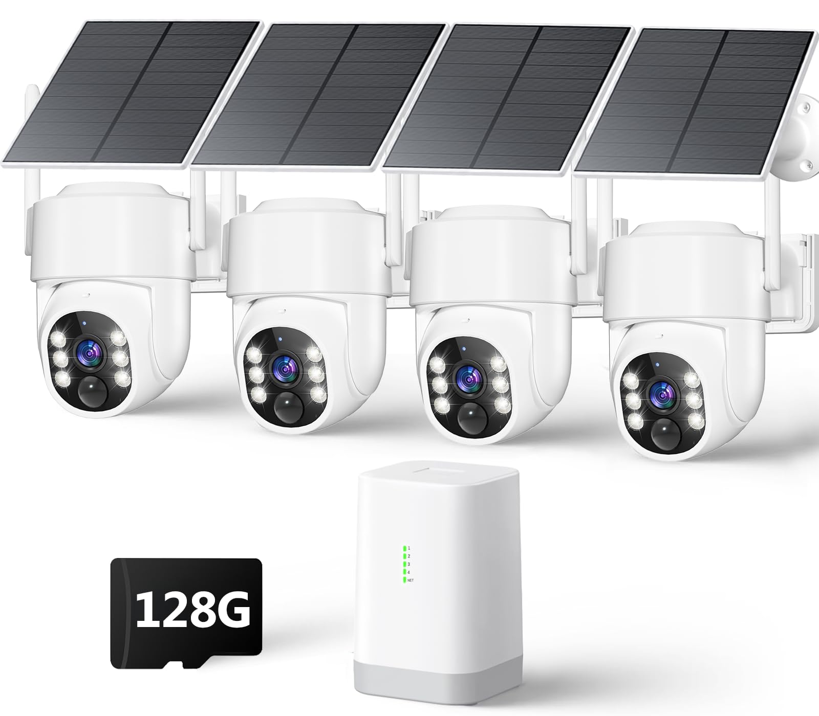 4MP Security Cameras Wireless Outdoor, No Subscription 128GB Local Storage, Solar Powered Cameras For Home Security, PTZ Auto Tracking, 4Cam-Kit, Color Night Vision Home Security Camera System,5G&2.4G